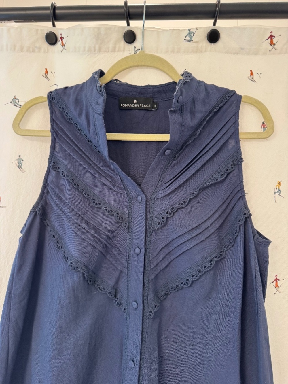 Pomander Place Sleeveless Navy Blue Button Dress